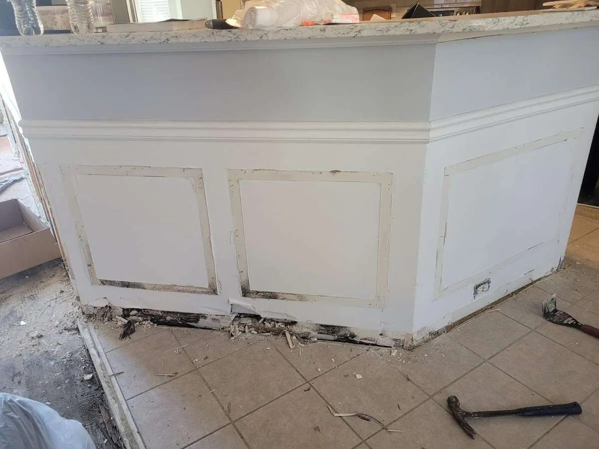 Water damage and mold on kitchen during Burst Pipe Cleanup in Morehead City